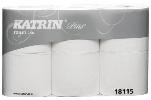 761640 Katrin 79933 Toalettpapir Katrin 250 plus 2-lag 36 m. Ekstra mykt og hvitt papir |  pk à 6 rl